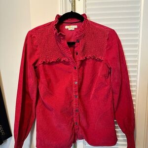 Smocked Corduroy Button Down